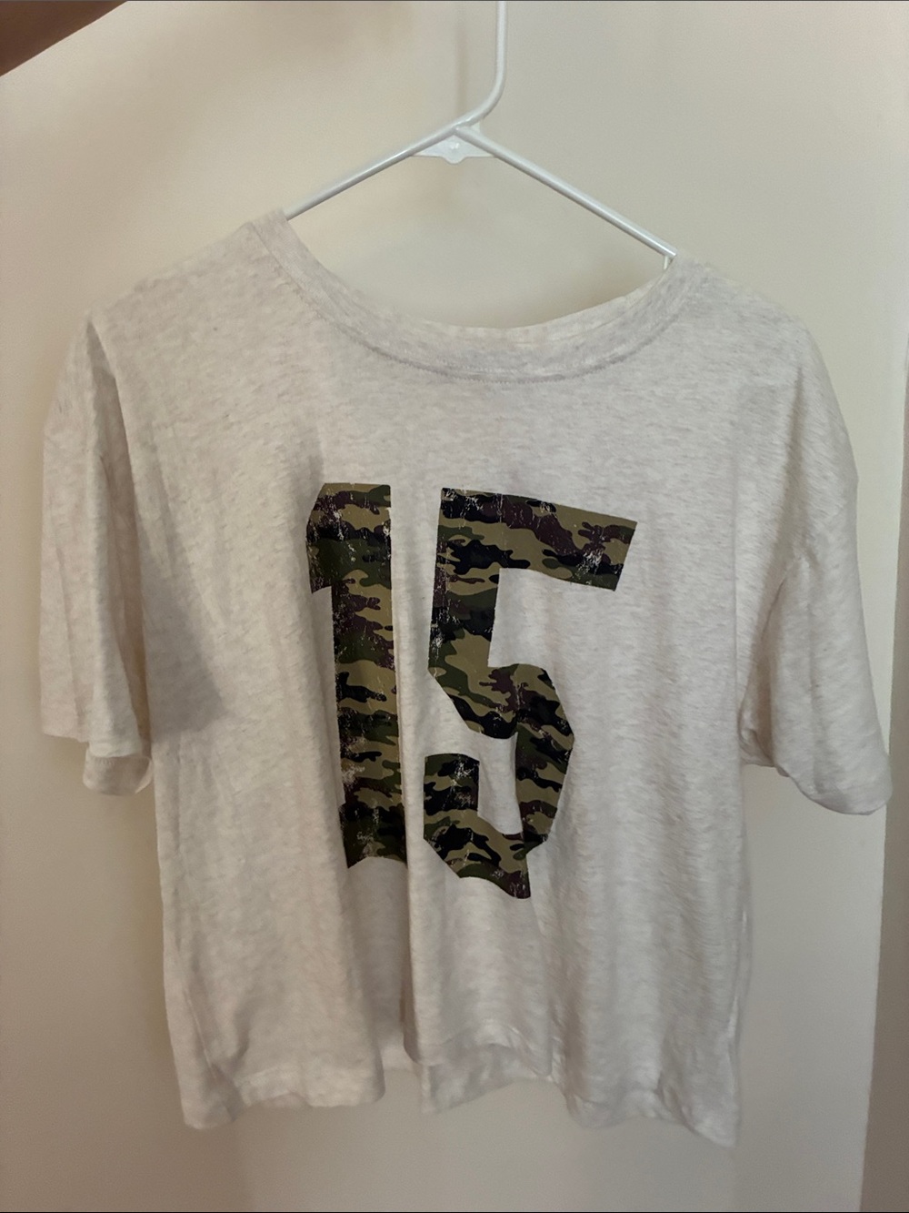 Women's White Short-Sleeve Tee with Camo '15' Graphic